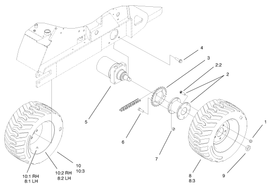 Toro Dingo 220 Rear Wheel Parts Diagram for Model 22317 Built in the Y