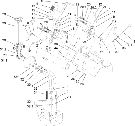Toro Dingo 220 Hydraulic Valve Parts Diagram for Model 22317 Built in