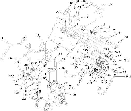 Toro Dingo 220 Drive Valve and Hydraulic Routing Diagram for Model 223