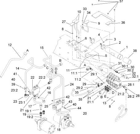Toro Dingo 220 Four Spool Drive Valve Parts Diagram for Model 22311 wi