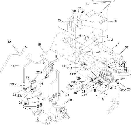 Toro Dingo 220 Four Spool Drive Valve Parts Diagram for Model 22311 wi