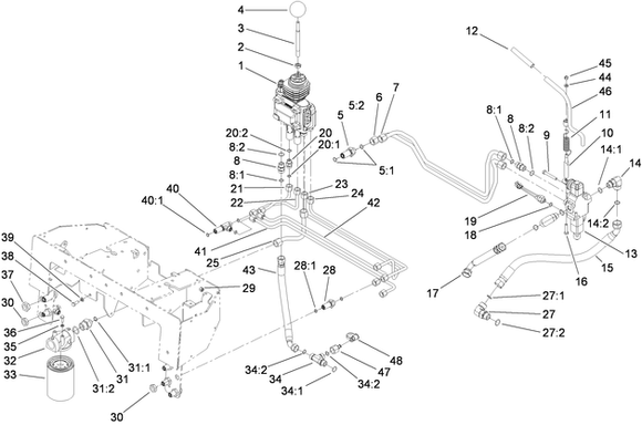 Toro Dingo 525 Narrow Track Hydraulic Valves Diagram for Model 22323 with Serial Number 400000000 Through 407949999