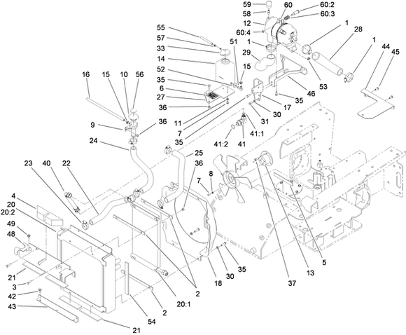 Toro Dingo 525 Wide and Narrow Track Radiator Diagram for 525's with Serial Number 400000000 Through 401799999