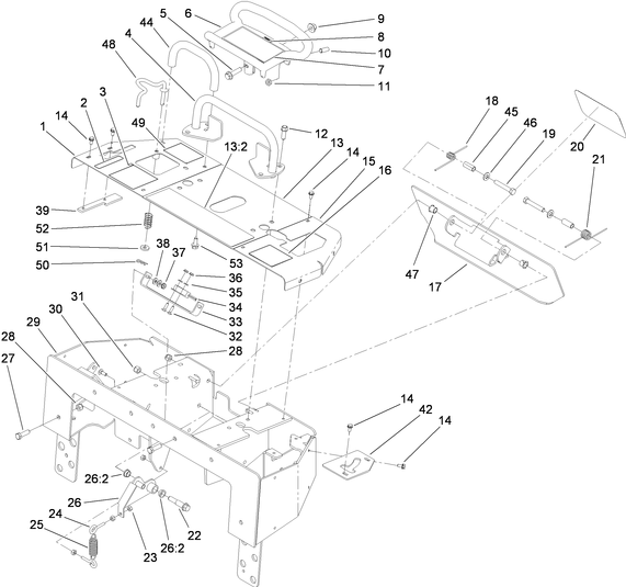 Toro Dingo 525 Narrow and Wide Track Drive Handle Diagram for 525's in the Year 2010 Through 2016