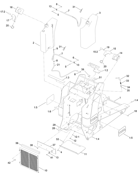 Toro Dingo 1000 Narrow Track Lower Frame for Model 22327 with Serial Number 409940000 Through 412549819