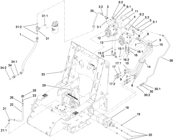 Toro Dingo 525 Narrow Track Pump to Wheel Motor Diagram for Model 22323 with Serial Number 400000000 Through 410299999