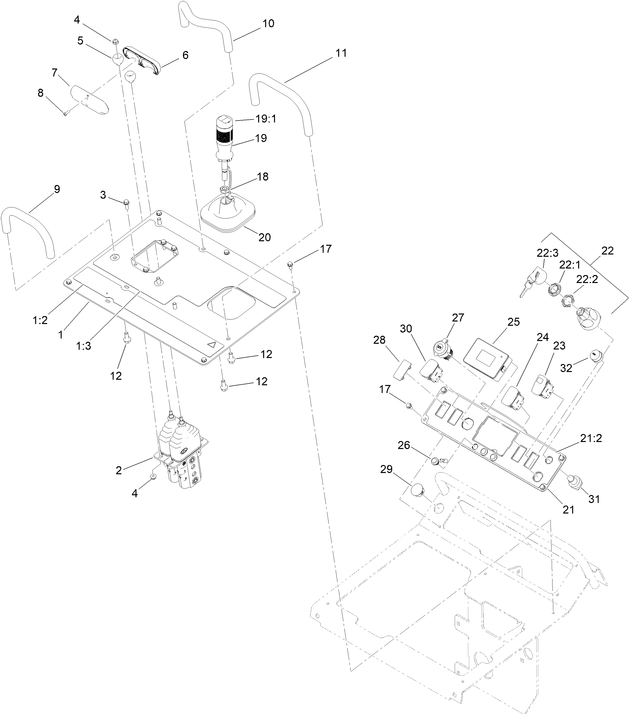 Toro Dingo TX 1000 Turbo Model 22587 Control Panel Parts Diagram with ...