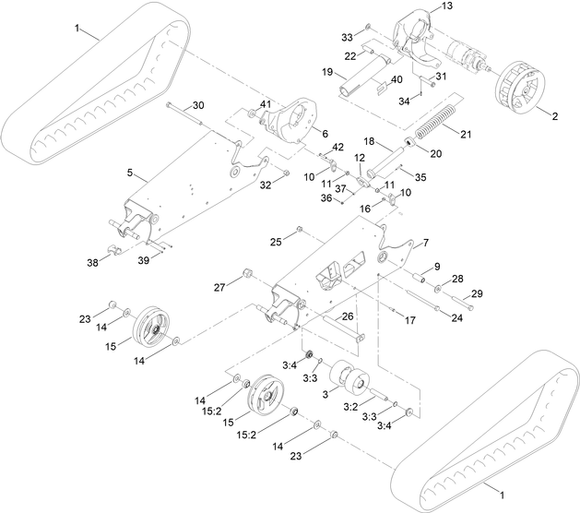Toro Dingo 1000 Wide Track Diagram of Track System for Model 22328 with Serial Number 410500000 Through 412438202