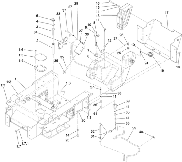 Toro Dingo 427 Narrow Track Fuel Tank Diagram for Model 22321 with Serial Number 400000000 Through 410399999