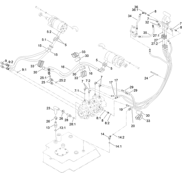 Toro Dingo 1000 Narrow Track Hydraulic Hose Diagram for Model 22327 with Serial Number 408000000 Through 409549999
