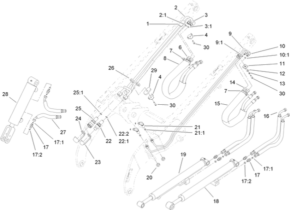 Toro Dingo 525 Wide Track Hydraulic Cylinders Diagram for Model 22324 with Serial Number 400000000 Through 404499999