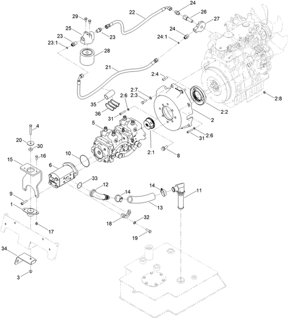 Toro Dingo 1000 Narrow Track Hydraulic Pump Diagram For Model 22327 with Serial Number 409550000 Through 411509999