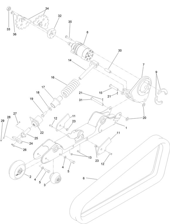 TORO DINGO TX 1000 NARROW TRACK RIGHT HAND SPROCKET STYLE TRACK DIAGRAM FOR MODEL 22327'S WITH THE SPROCKET STYLE TRACK SYSTEM WITH SERIAL NUMBER 400000000 THROUGH 409549999