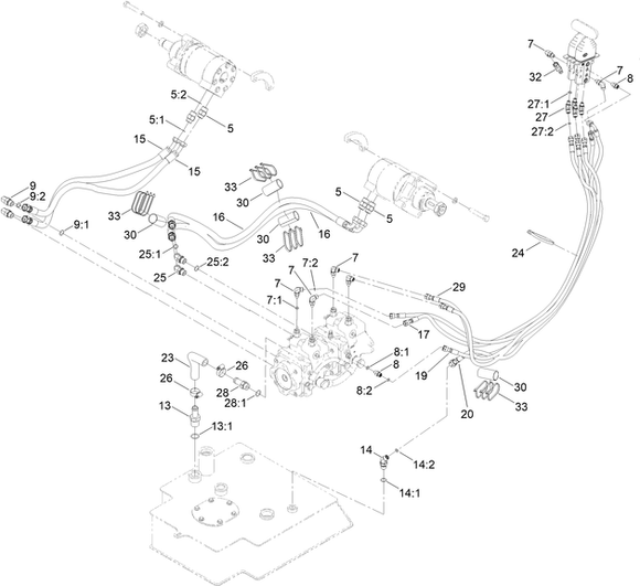 Toro Dingo 1000 Narrow Track Hydraulic Hose Diagram for Model 22327 with Serial Number 405800000 Through 407999999