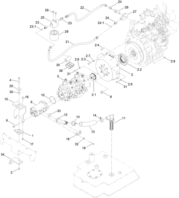 Toro Dingo 1000 Narrow Track Hydraulic Pump Diagram for Model 22327 with Serial Number 411510000 Through 412549819