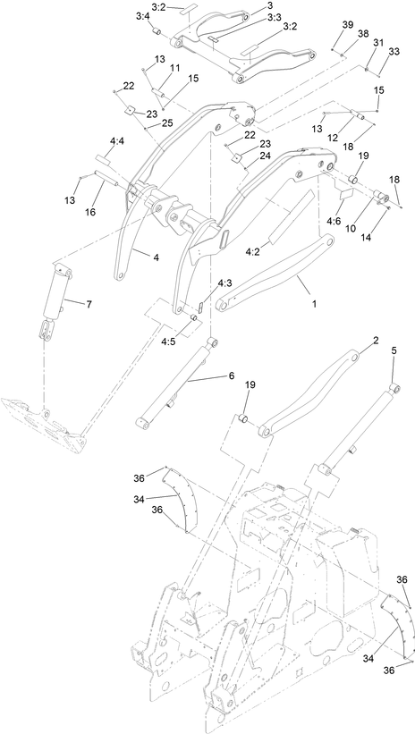 Toro Dingo 1000 Narrow Track Loader Arms Diagram for Model 22327 with Serial Number 405800000 Through 411899999