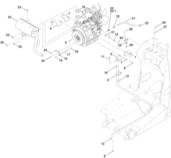 Toro Dingo 1000 Wide Track Muffler Diagram for Model 22328 with Serial Number 407100000 Through 412438204