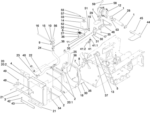 Toro Dingo 525 Wide and Narrow Track Radiator and Oil Cooler Diagram for 525's Made in 2009