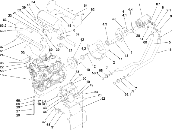 Toro Dingo 525 Narrow and Wide Track Muffler and Auxiliary Pump Diagram for 525's Made in 2008