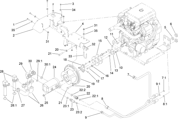 Toro Dingo TX 420 Front Dual Pump Diagram for Model Year 2007 and 2008
